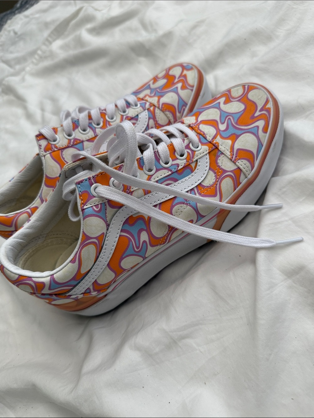 Vans Women's Orange White Multicolor Swirl Low-Top Sneakers